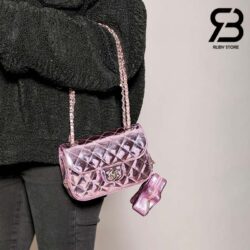 Túi Chanel 24C Mini Flap Bag With Star Coin Purse Màu Hồng Bóng 19CM Best Quality