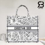 Túi Large Dior Book Tote Plan De Paris Embroidery Trắng Đen 42CM Best Quality