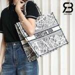 Túi Large Dior Book Tote Plan De Paris Embroidery Trắng Đen 42CM Best Quality