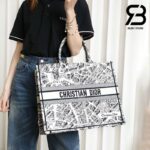 Túi Large Dior Book Tote Plan De Paris Embroidery Trắng Đen 42CM Best Quality