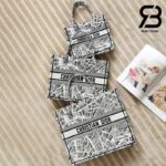 Túi Large Dior Book Tote Plan De Paris Embroidery Trắng Đen 42CM Best Quality