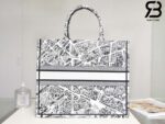Túi Large Dior Book Tote Plan De Paris Embroidery Trắng Đen 42CM Best Quality