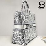 Túi Large Dior Book Tote Plan De Paris Embroidery Trắng Đen 42CM Best Quality
