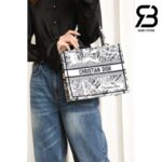 Túi Small Dior Book Tote Plan De Paris Embroidery Trắng Đen 26CM Best Quality