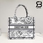 Túi Small Dior Book Tote Plan De Paris Embroidery Trắng Đen 26CM Best Quality