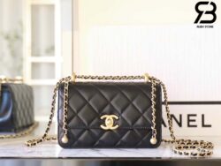 Túi Chanel 24C Double Pearl Crush Mini Flap Bag Màu Đen Da Calfskin GHW 22CM Best Quality