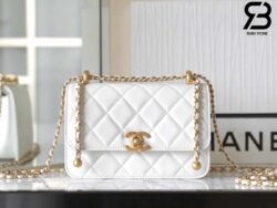 Túi Chanel 24C Double Pearl Crush Mini Flap Bag Màu Trắng Da Calfskin GHW 22CM Best Quality