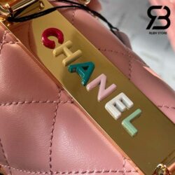 Túi Chanel 24C Trendy Mini Flap Bag With Top Handle Màu Hồng Lambskin Multicolor Logo Best Quality