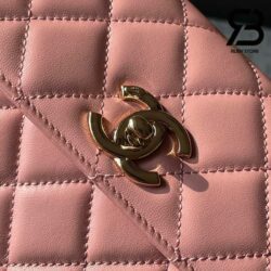 Túi Chanel 24C Trendy Mini Flap Bag With Top Handle Màu Hồng Lambskin Multicolor Logo Best Quality