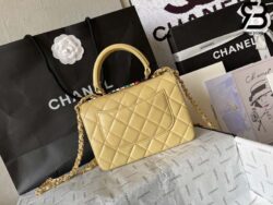 Túi Chanel 24C Trendy Mini Flap Bag With Top Handle Màu Vàng Lambskin Multicolor Logo Best Quality