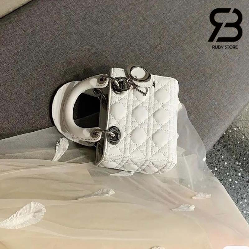 Túi Mini Lady Dior Bag Màu Trắng Latte Lambskin SHW 17CM Best Quality