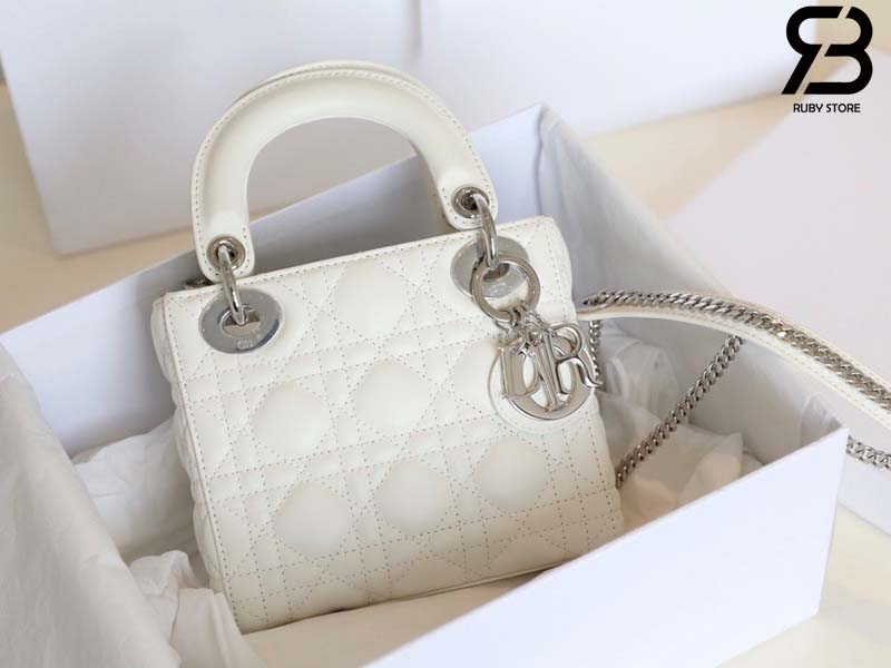 Túi Mini Lady Dior Bag Màu Trắng Latte Lambskin SHW 17CM Best Quality