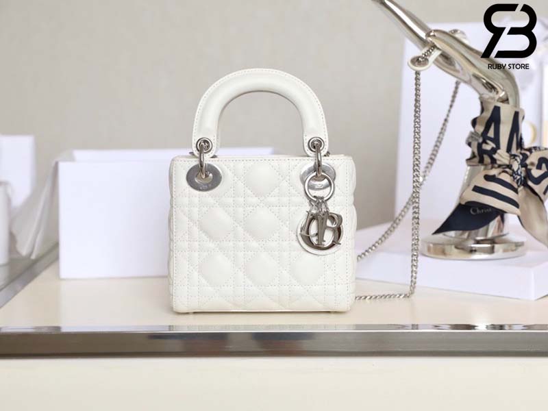 Túi Mini Lady Dior Bag Màu Trắng Latte Lambskin SHW 17CM Best Quality