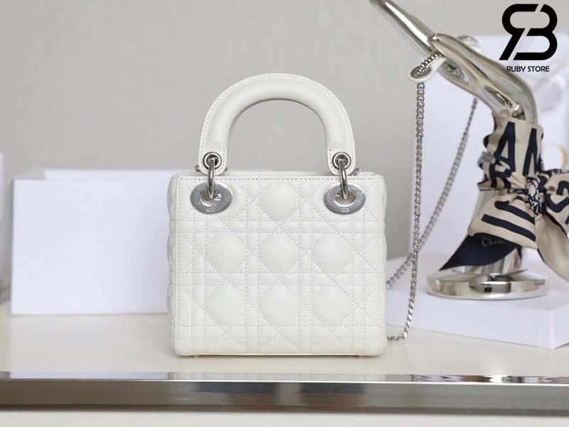 Túi Mini Lady Dior Bag Màu Trắng Latte Lambskin SHW 17CM Best Quality