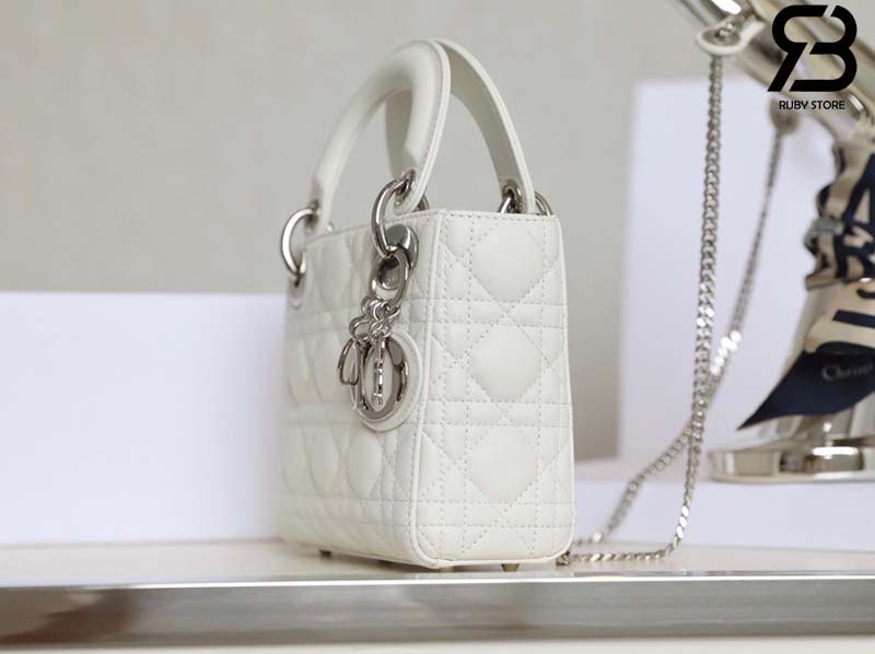 Túi Mini Lady Dior Bag Màu Trắng Latte Lambskin SHW 17CM Best Quality