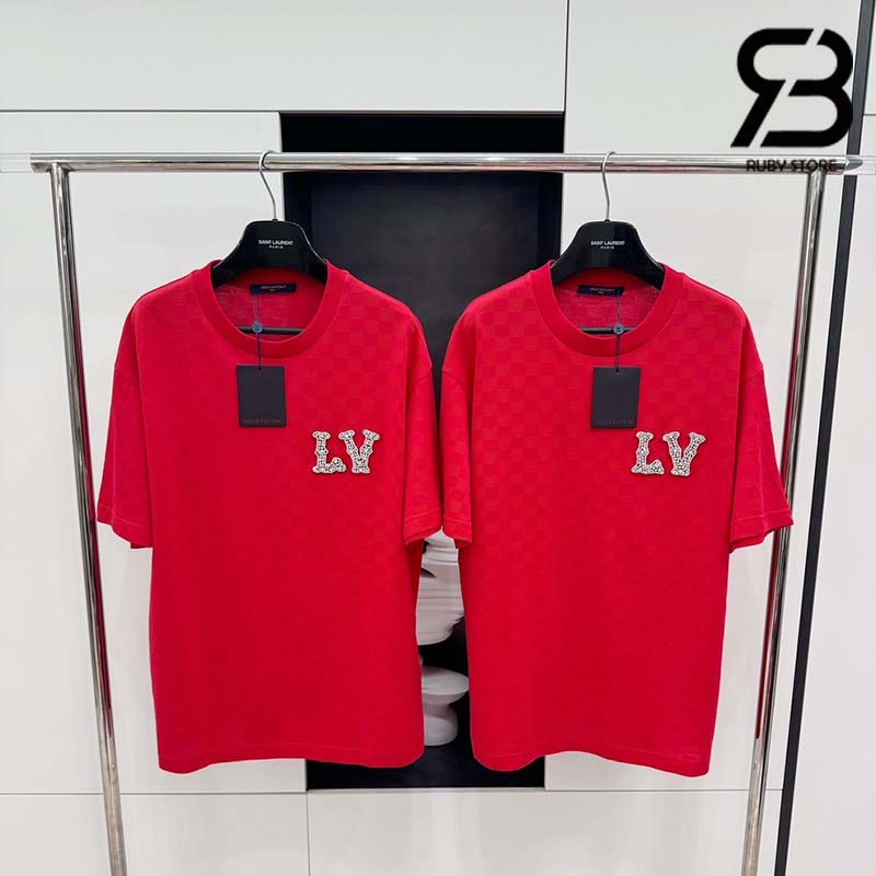 Áo Thun LV Cotton Pique T-Shirt With Embroidered LV Patch Đỏ Best Quality
