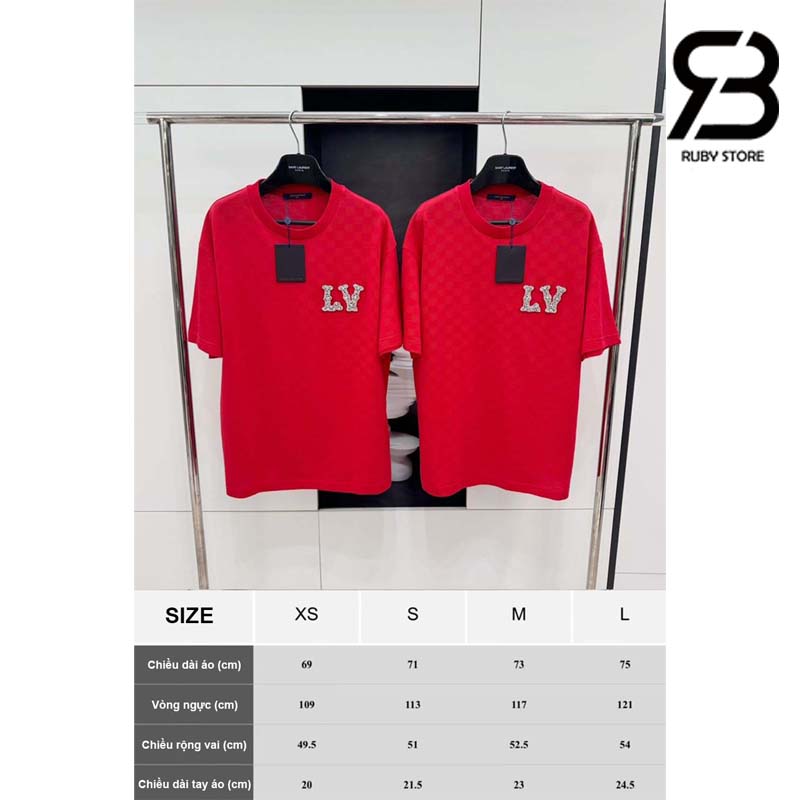 Áo Thun LV Cotton Pique T-Shirt With Embroidered LV Patch Đỏ Best Quality
