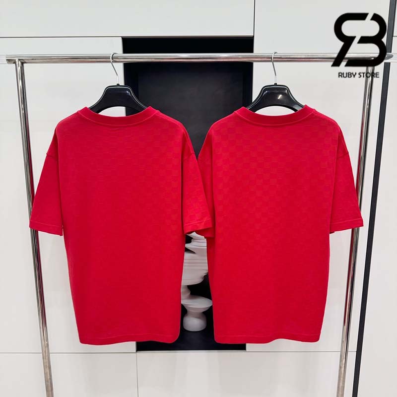 Áo Thun LV Cotton Pique T-Shirt With Embroidered LV Patch Đỏ Best Quality