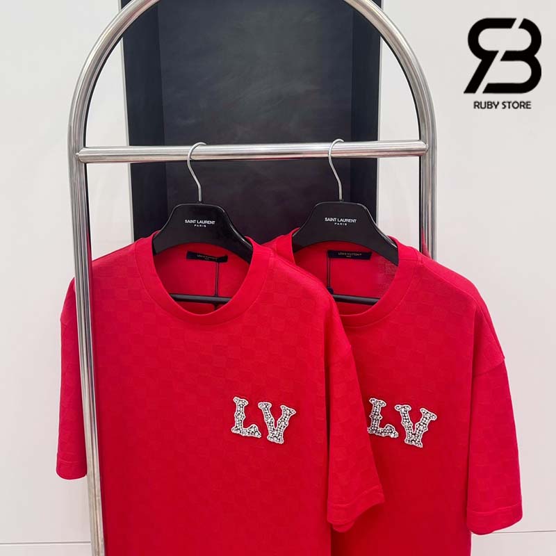Áo Thun LV Cotton Pique T-Shirt With Embroidered LV Patch Đỏ Best Quality