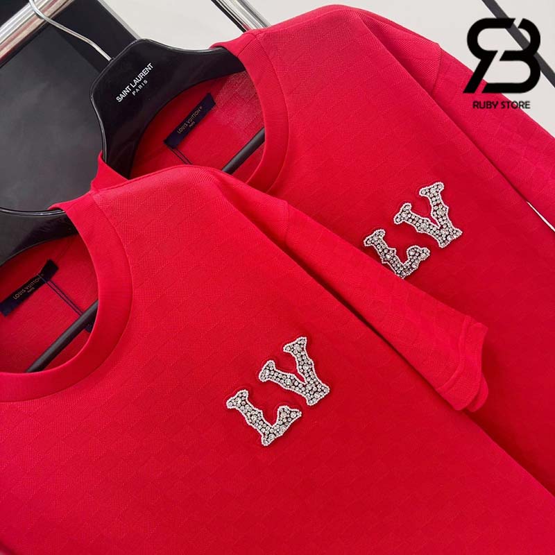 Áo Thun LV Cotton Pique T-Shirt With Embroidered LV Patch Đỏ Best Quality
