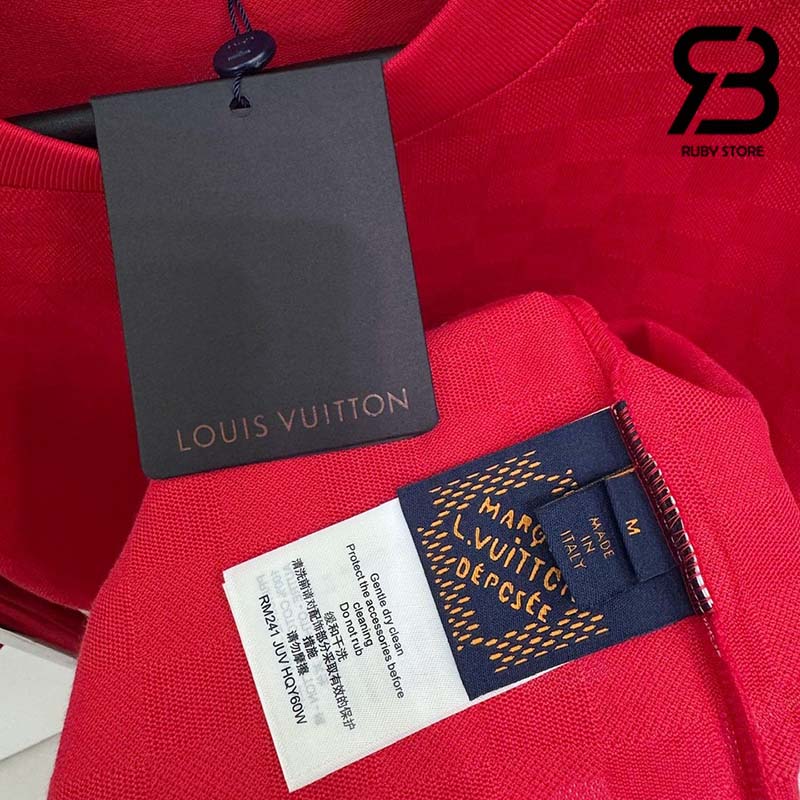 Áo Thun LV Cotton Pique T-Shirt With Embroidered LV Patch Đỏ Best Quality