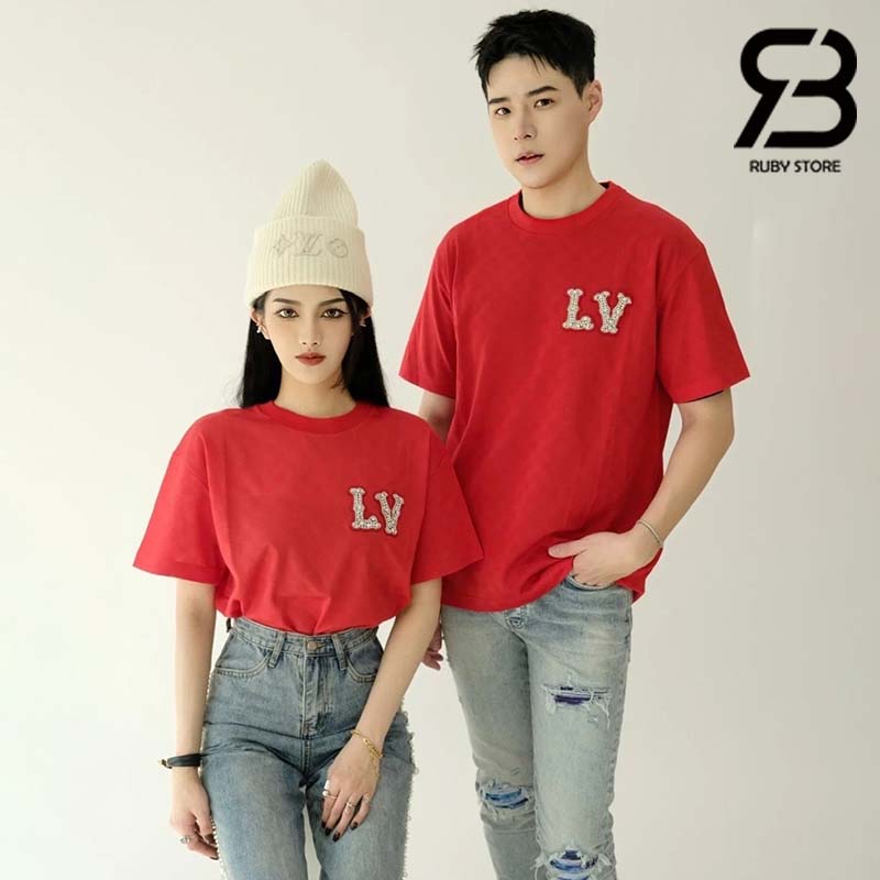 Áo Thun LV Cotton Pique T-Shirt With Embroidered LV Patch Đỏ Best Quality
