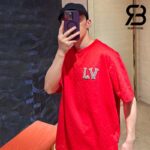 Áo Thun LV Cotton Pique T-Shirt With Embroidered LV Patch Đỏ Best Quality