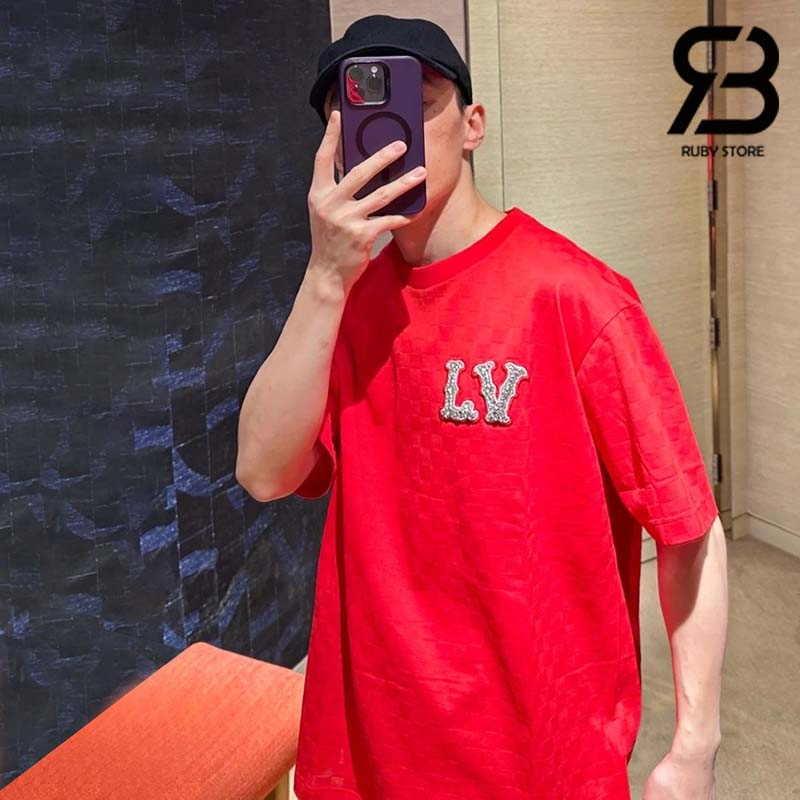 Áo Thun LV Cotton Pique T-Shirt With Embroidered LV Patch Đỏ Best Quality