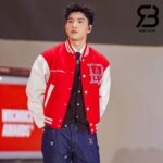 Áo LV Runway Mix Leather Varsity Blouson Màu Đỏ Best Quality