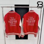 Áo LV Runway Mix Leather Varsity Blouson Màu Đỏ Best Quality