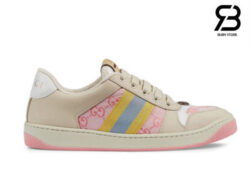 Giày Gucci Screener Trainer With Web White Pink Yellow 777102 AAC73 9091