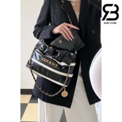 Túi Chanel 22 Small Shopping Handbag Đen & Trắng Da Bê Bóng 34CM Best Quality