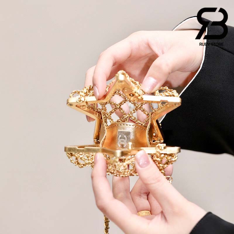 Túi Chanel 23S Runway Metal Gold Cage Star Minaudiere Mini Shoulder Clutch Bag Best Quality