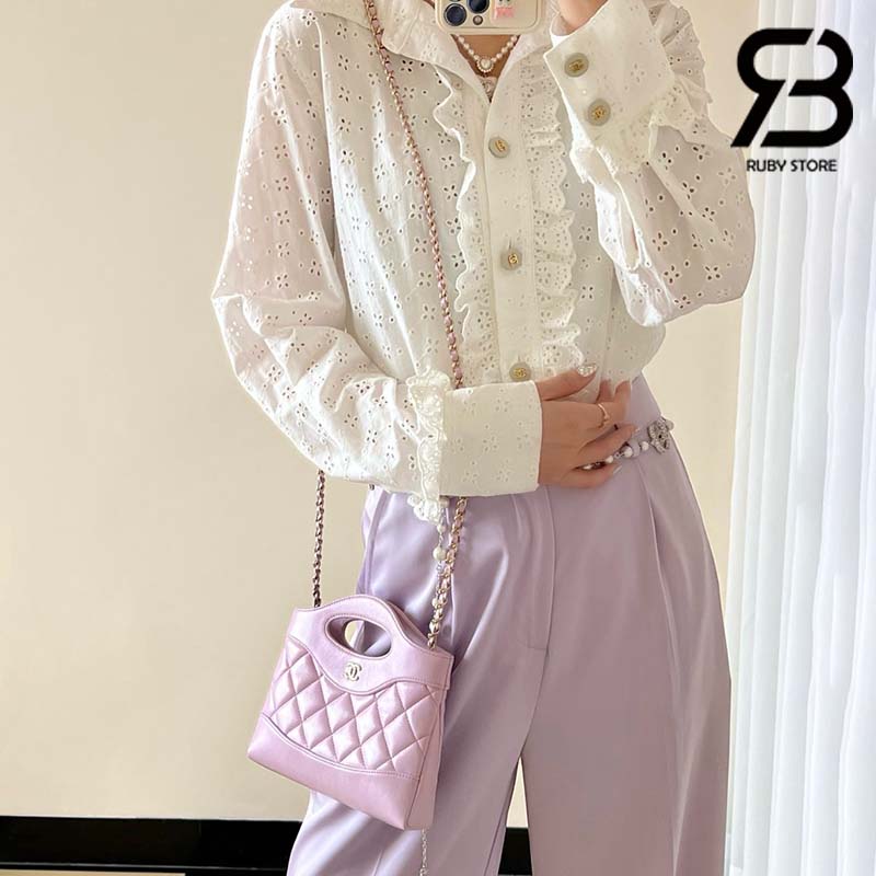 Túi Chanel 24C Mini Nano 31 Bag Màu Hồng Da Lambskin GHW 20CM Best Quality