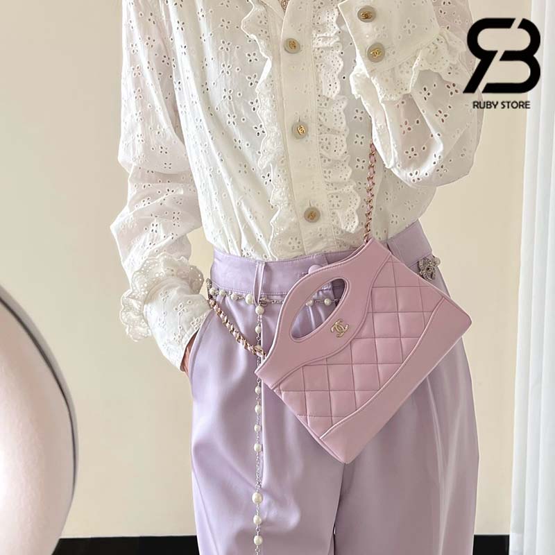 Túi Chanel 24C Mini Nano 31 Bag Màu Hồng Da Lambskin GHW 20CM Best Quality