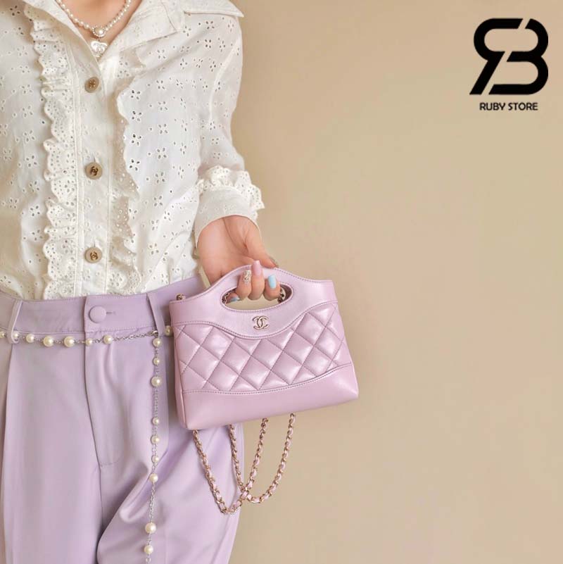 Túi Chanel 24C Mini Nano 31 Bag Màu Hồng Da Lambskin GHW 20CM Best Quality