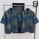 Áo Khoác LV Rainbow Monogram Short-Sleeved Denim Shirt Blue Indigo Best Quality
