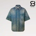 Áo Khoác LV Rainbow Monogram Short-Sleeved Denim Shirt Blue Indigo Best Quality