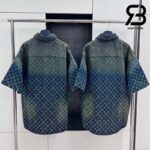 Áo Khoác LV Rainbow Monogram Short-Sleeved Denim Shirt Blue Indigo Best Quality