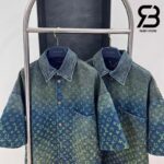 Áo Khoác LV Rainbow Monogram Short-Sleeved Denim Shirt Blue Indigo Best Quality
