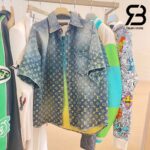 Áo Khoác LV Rainbow Monogram Short-Sleeved Denim Shirt Blue Indigo Best Quality