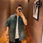 Áo Khoác LV Rainbow Monogram Short-Sleeved Denim Shirt Blue Indigo Best Quality