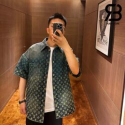 Áo Khoác LV Rainbow Monogram Short-Sleeved Denim Shirt Blue Indigo Best Quality