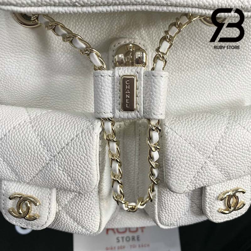 Balo Chanel 23SS Mini Duma Backpack Màu Trắng Da Caviar GHW Best Quality