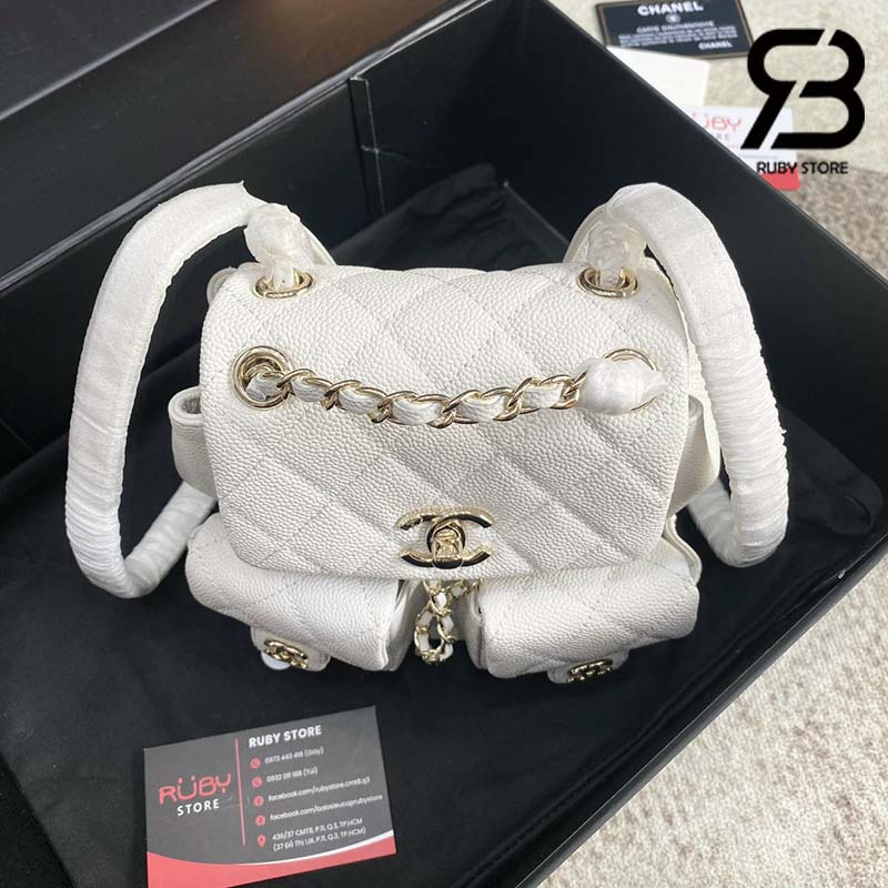 Balo Chanel 23SS Mini Duma Backpack Màu Trắng Da Caviar GHW Best Quality