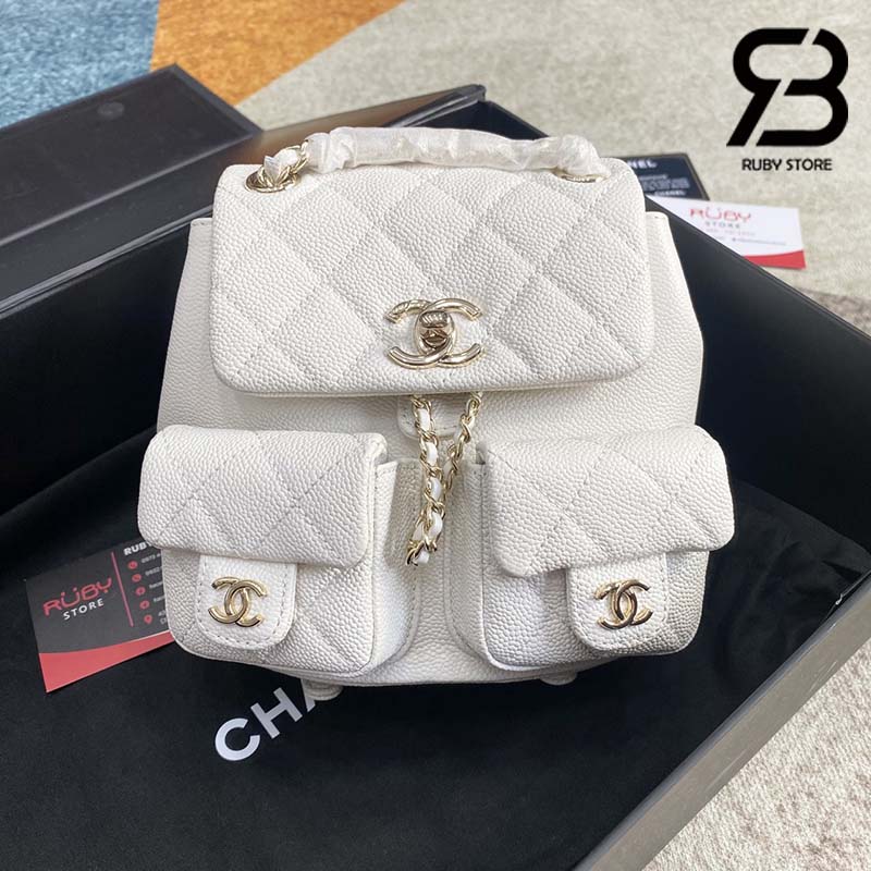 Balo Chanel 23SS Mini Duma Backpack Màu Trắng Da Caviar GHW Best Quality