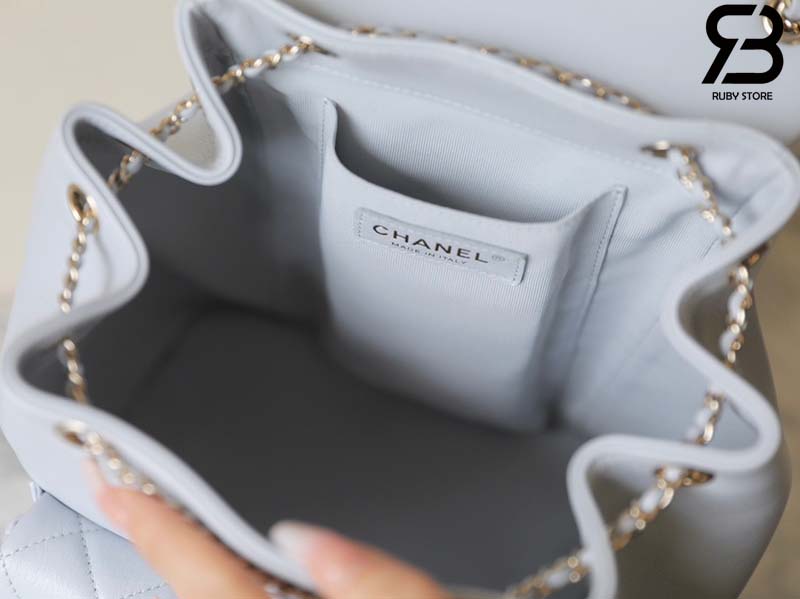 Ba Lô Chanel 24P Medium Duma Backpack Màu Xanh Nhạt Calfskin GHW 24CM Best Quality