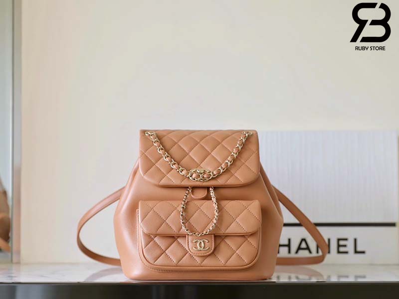 Ba Lô Chanel 24P Medium Duma Backpack Màu Nâu Camel Calfskin GHW 24CM Best Quality