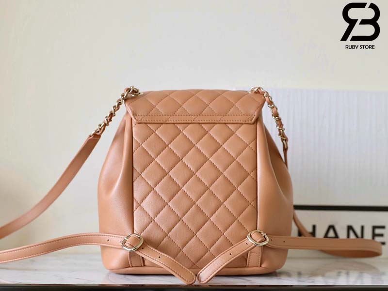 Ba Lô Chanel 24P Medium Duma Backpack Màu Nâu Camel Calfskin GHW 24CM Best Quality
