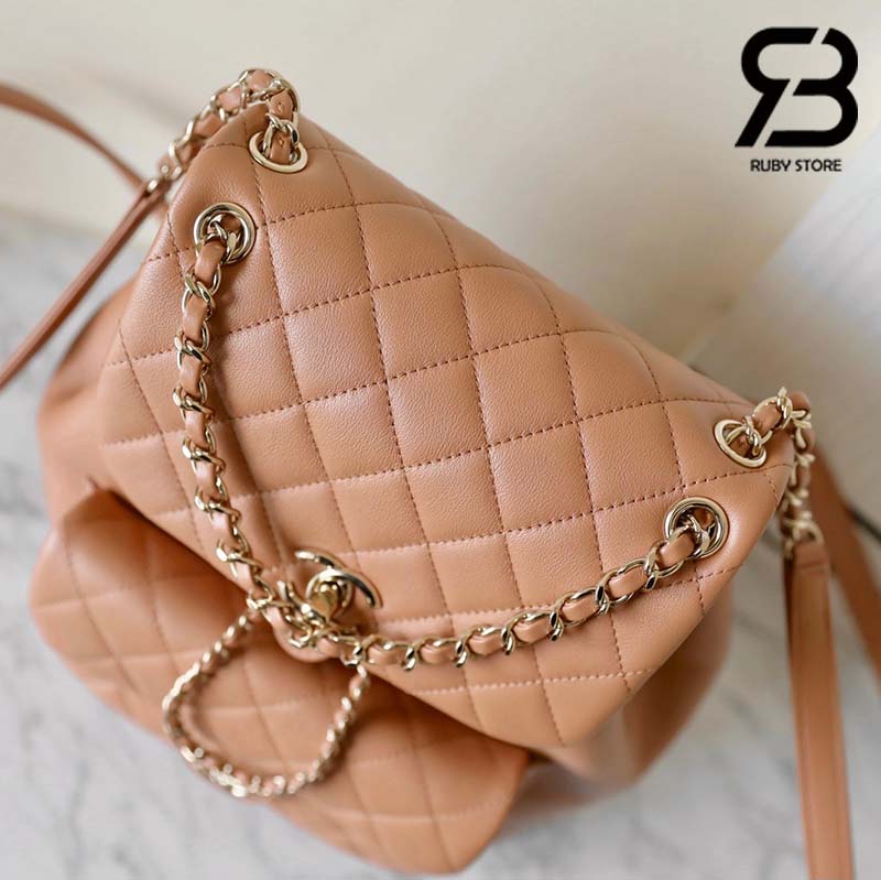 Ba Lô Chanel 24P Medium Duma Backpack Màu Nâu Camel Calfskin GHW 24CM Best Quality